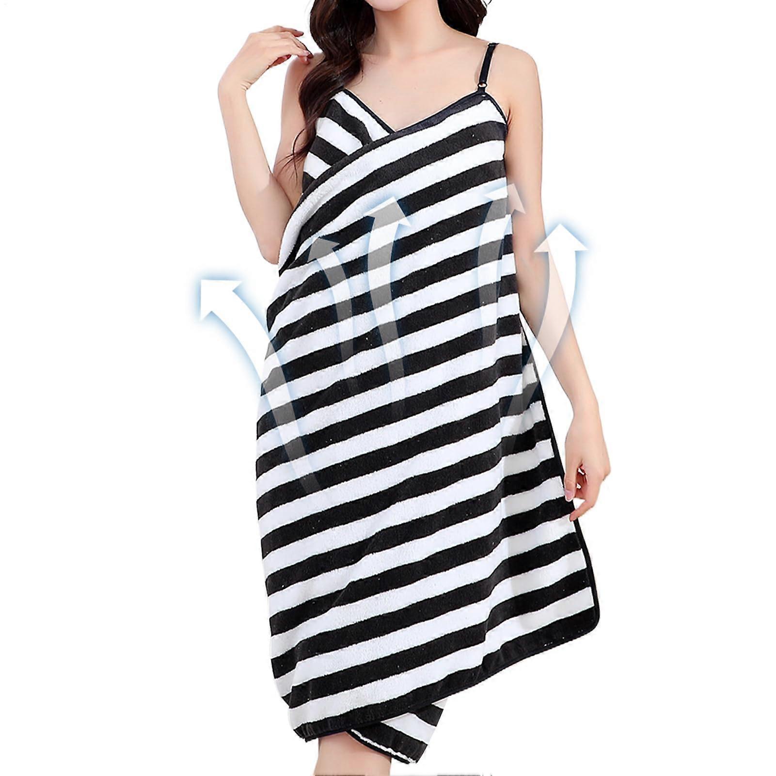 Wearable Towel for Women with Adjustable Strap, Quick Drying Bath Wrap for Spa, Beach, Dorm, M Black