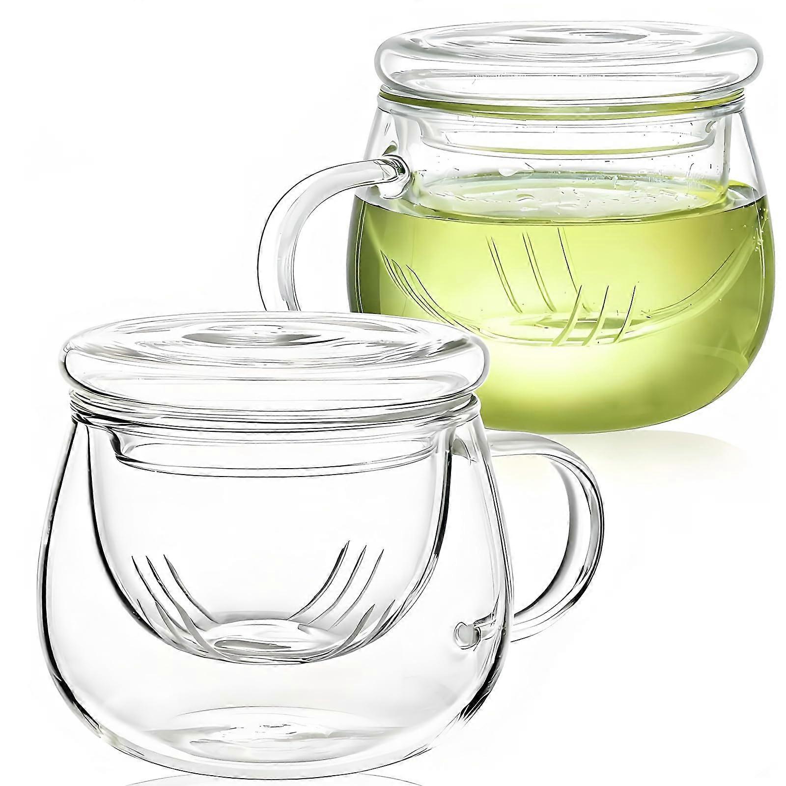 2 Pack 13oz Glass Tea Cup with Lid and Infuser Set, Clear Mug for Loose Leaf Tea Brewing