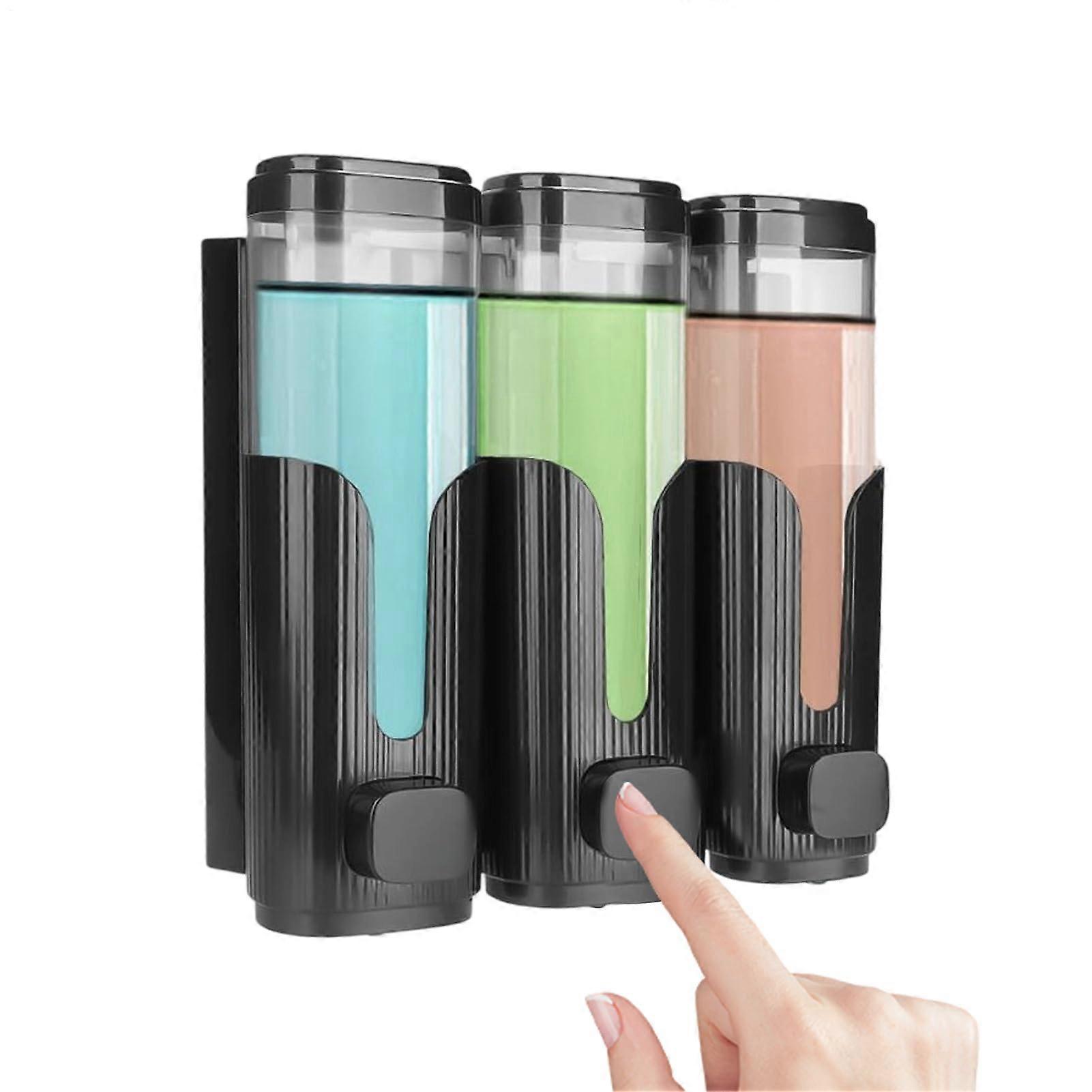 Wall Mounted Soap Dispenser with Triple Liquid Storage, No Drill Corner Shower Pump for Bathroom