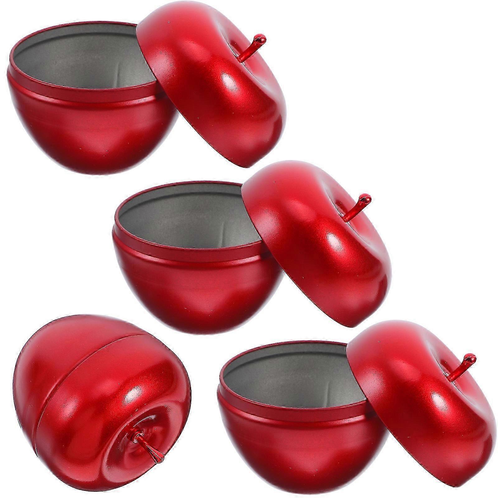 4Pcs Red Apples Shaped Tin Box for Storage Metal Candy Container Use