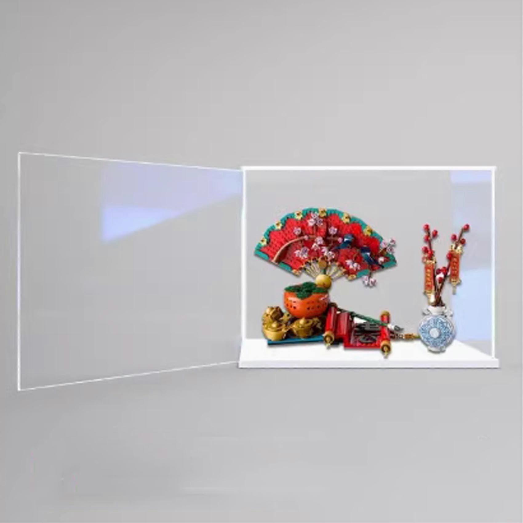 Acrylic Display Case for  80117 with White Base Open Door, Crystal Clear Dustproof Enclosure