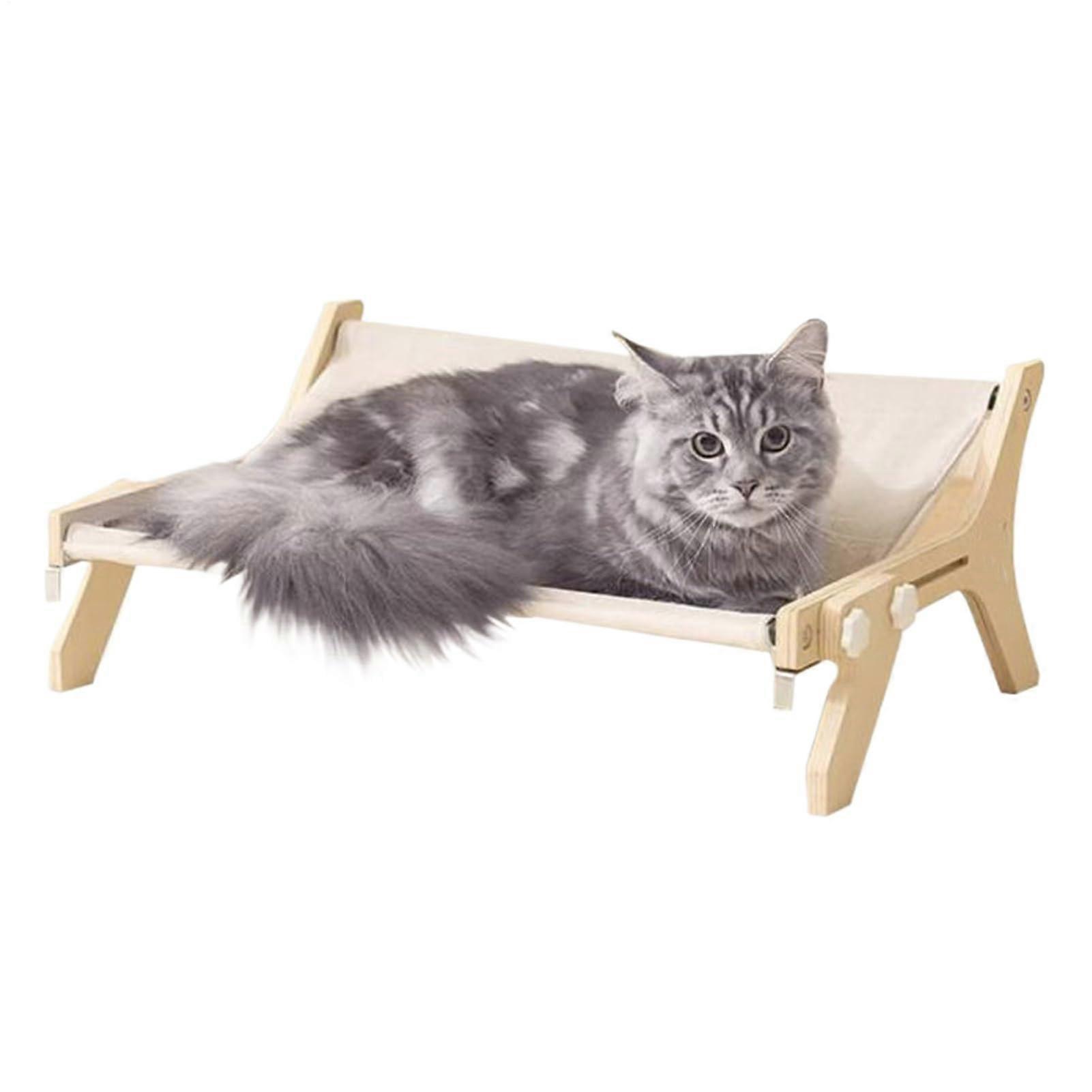 Wooden Cat Window Perch with Washable Cover, Durable Elevated Hammock Bed for Large Cats