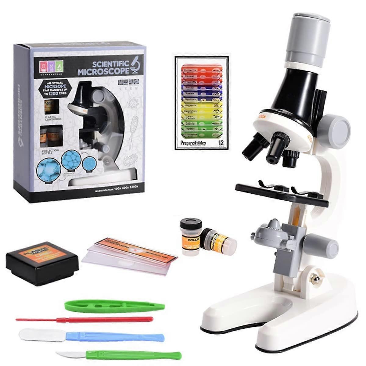 Kids Microscope Kit 100X400X1200X with Slides, Beginner Student Educational Science Set