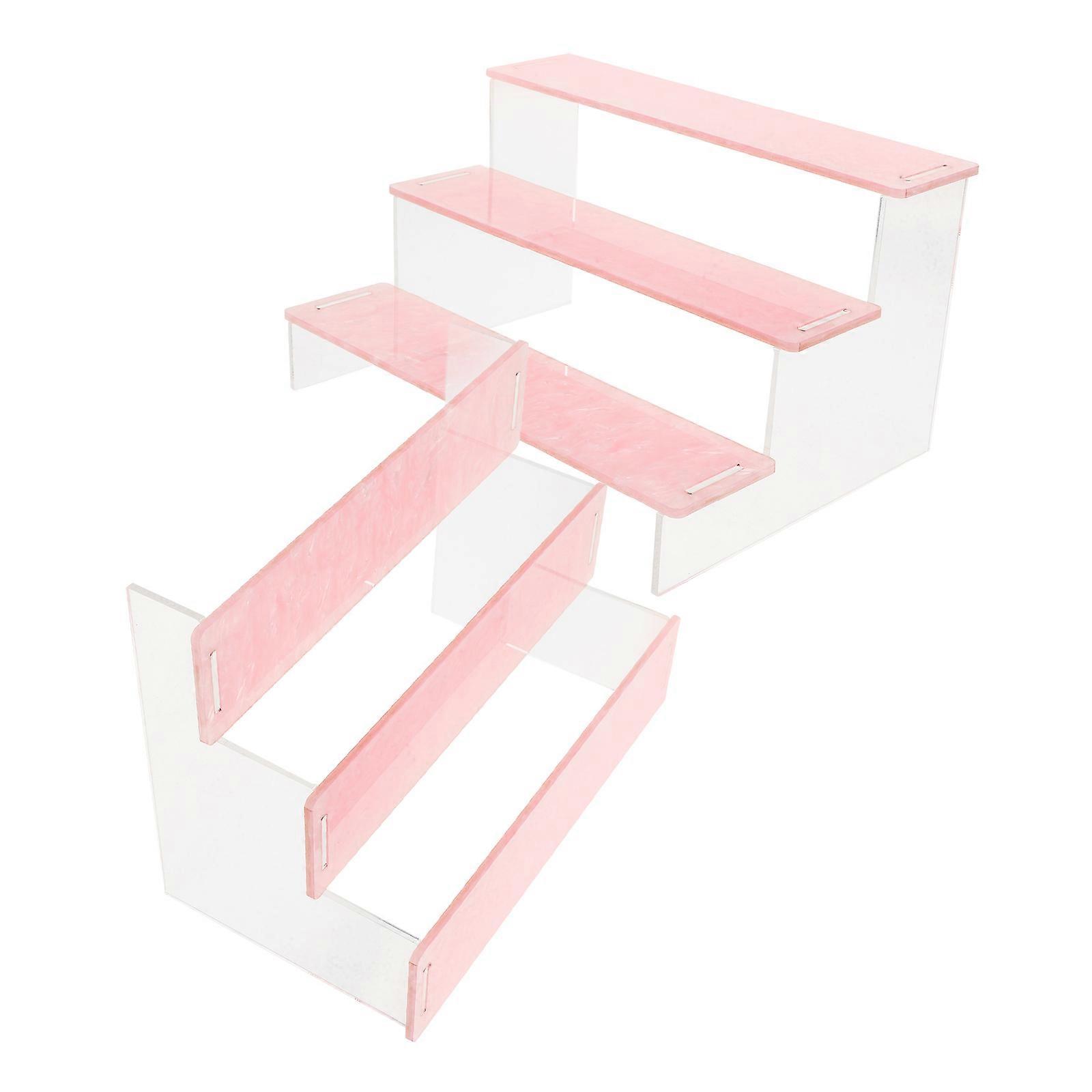 Acrylic Riser Display Stand for Storage Use 2Pcs Pink Multi-Tier Organizer