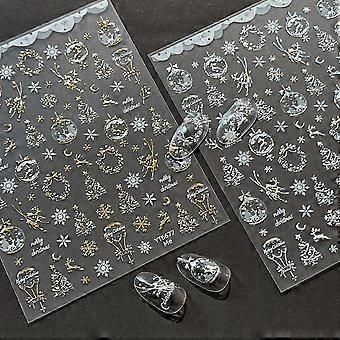 Christmas Nail Stickers 3D Embossed Tree and Snowflake SelfAdhesive Holiday Decals 2PCS