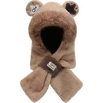 Gorro de peluche con orejas de oso y dibujos animados, bufanda gruesa, cálida y cortavientos integrada para ciclismo.