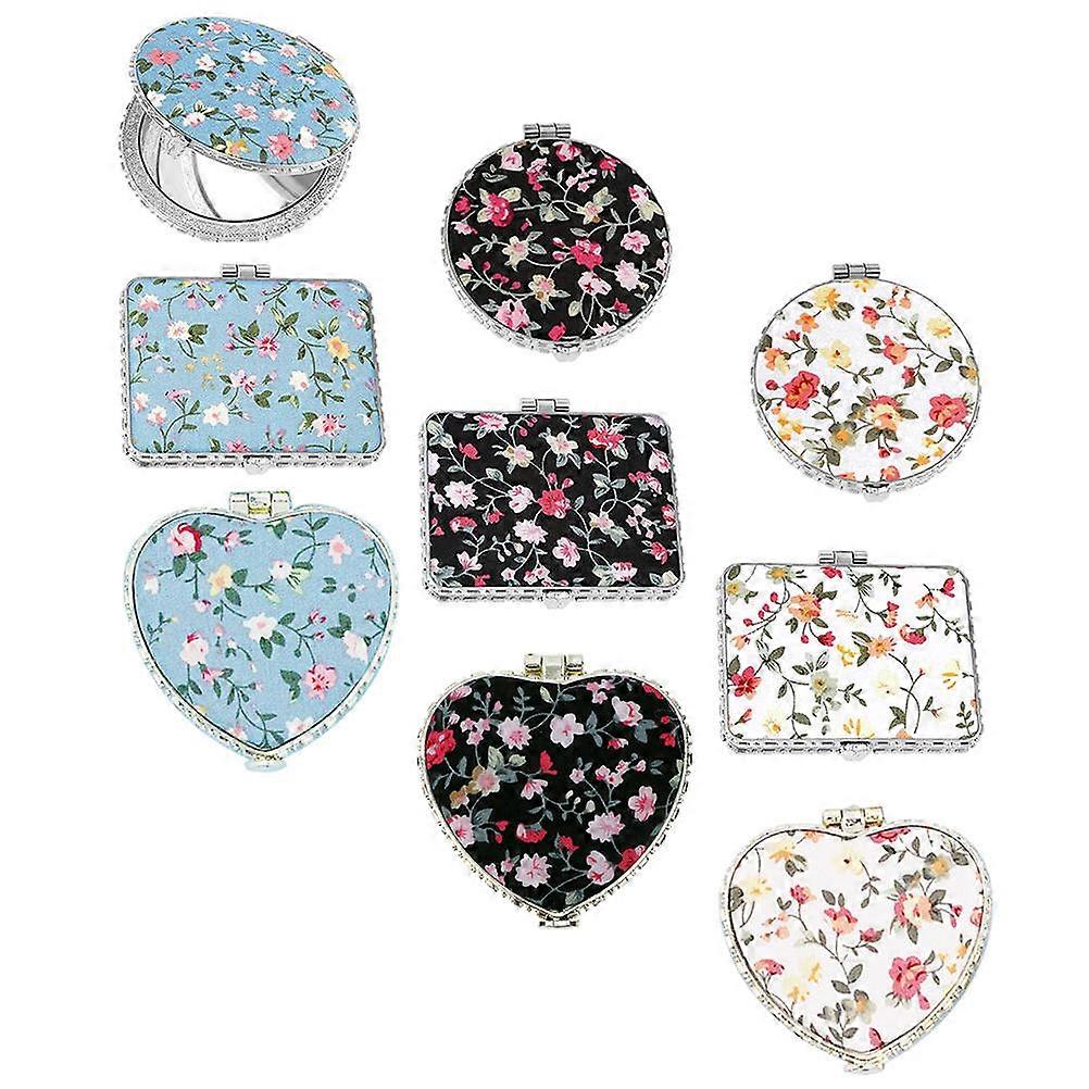 Flower Pattern Compact Mirror for Makeup 9Pcs Small Folding Portable Vanity Set