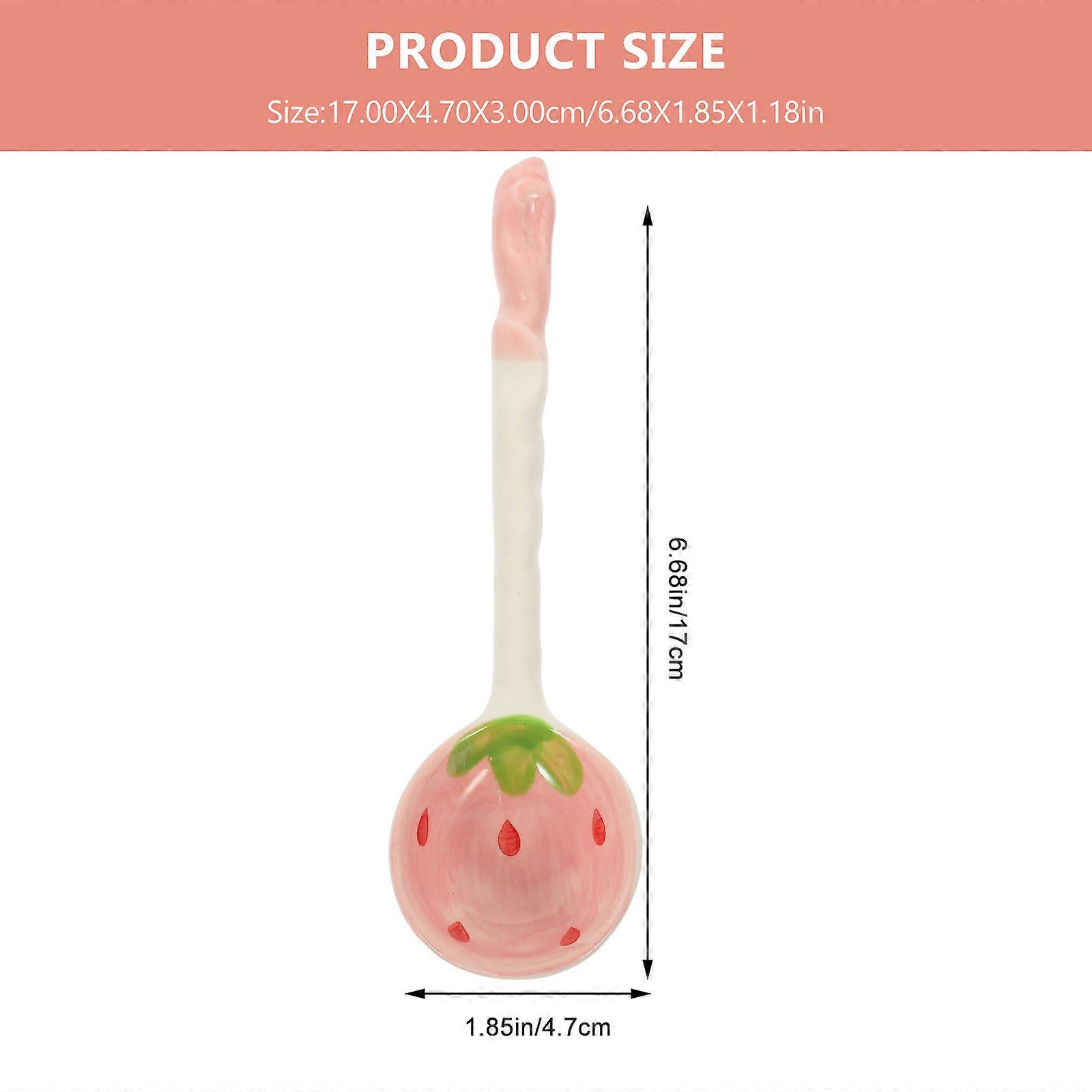 2Pcs Household Ceramic Spoons Fruit Pattern Ceramic Spoons Long Handle Spoons Kitchen Spoons