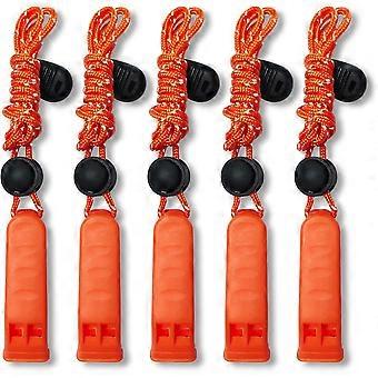 Emergency Whistle 120dB, Loud Safety Whistle with Adjustable Lanyard for Camping Hiking Boating Fishing Survival Rescue Signaling, 5-Pack