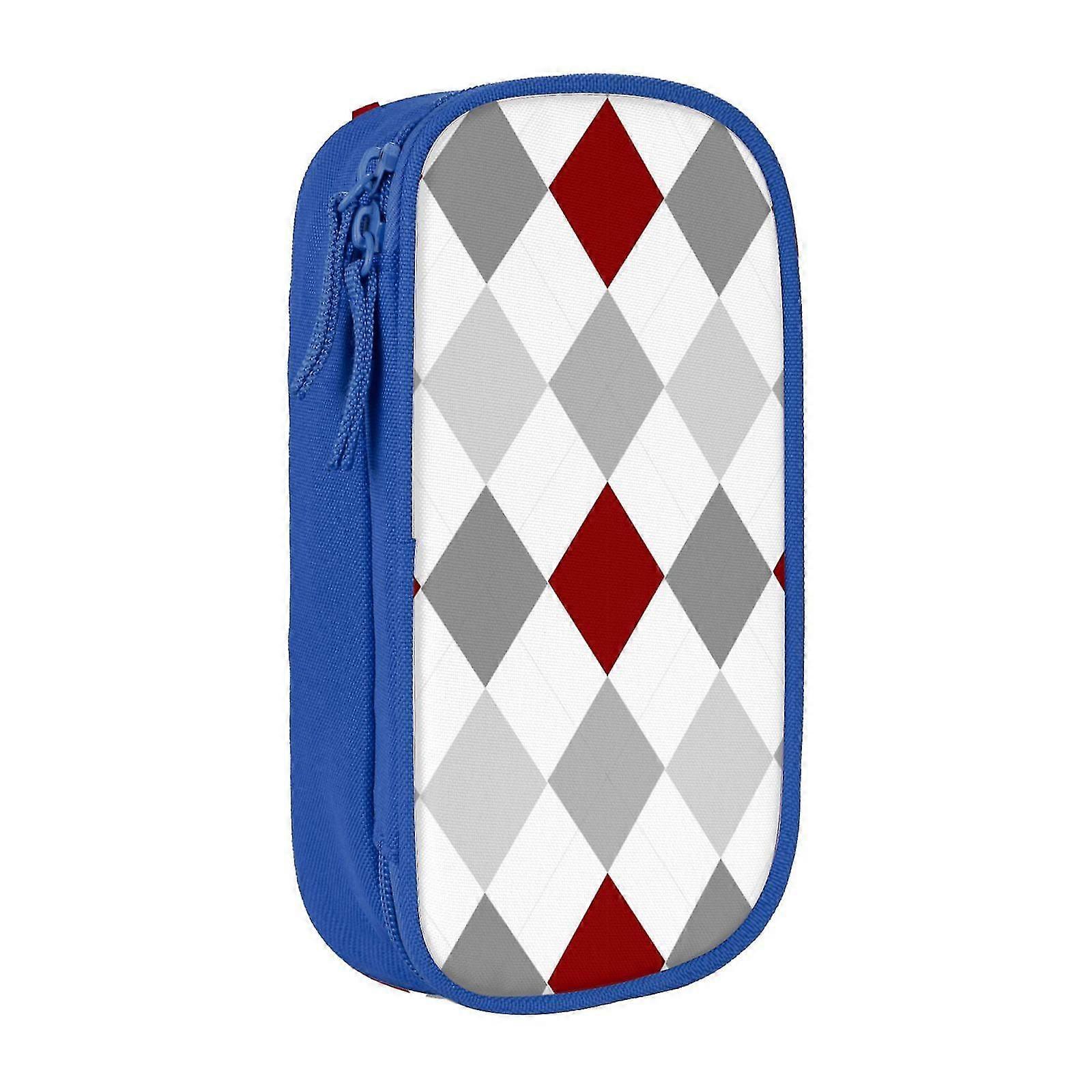 T713 Large Storage Pencil Case, Grey Checkered Pattern