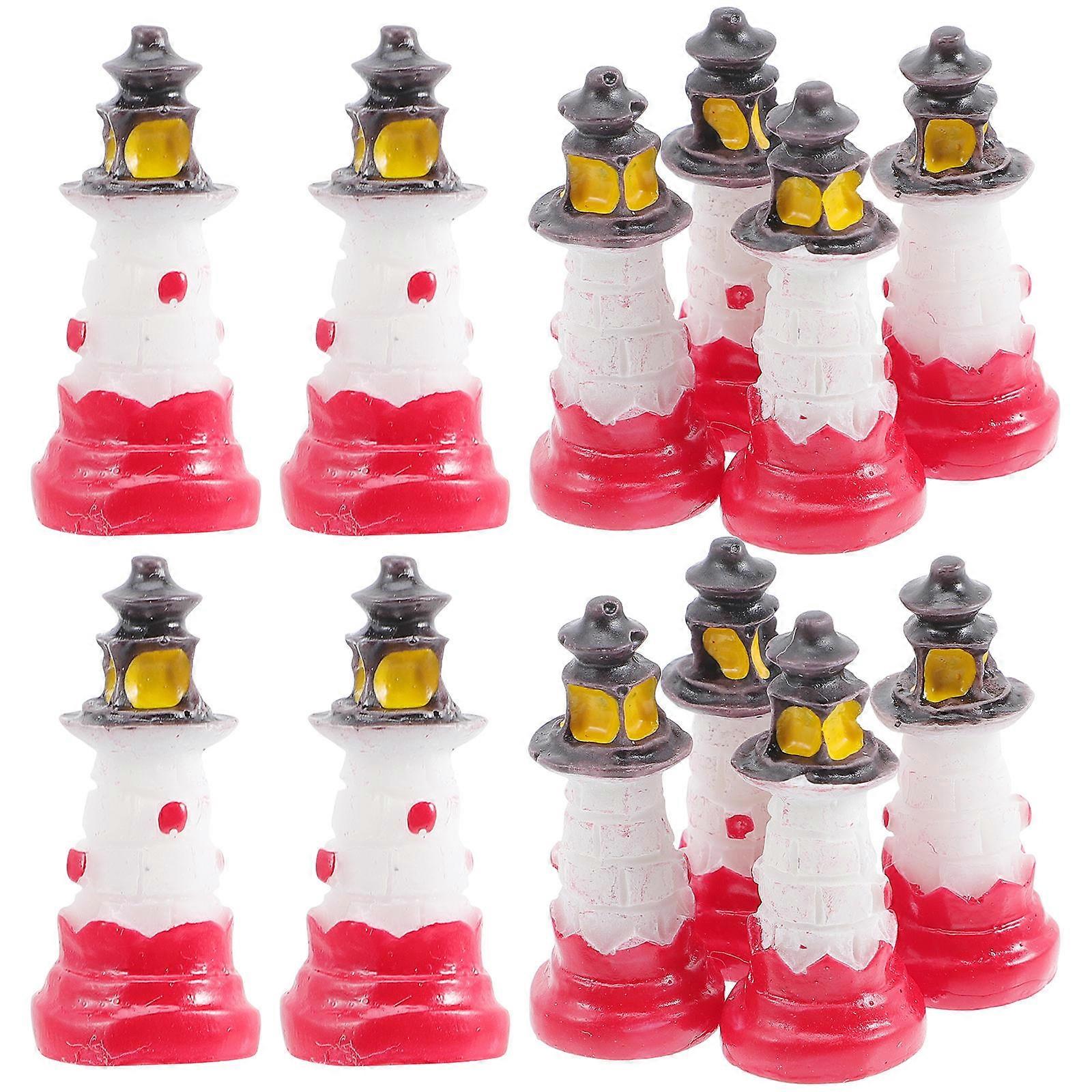 12pcs Mini Simulation Lighthouse Decor Decorative Micro Landscape Lighthouse Model