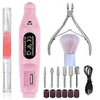Pen-Style Electric Nail Drill Kit, Multifunctional Home Nail Care Set with Polishing Bits and Nail Solution for DIY Manicure