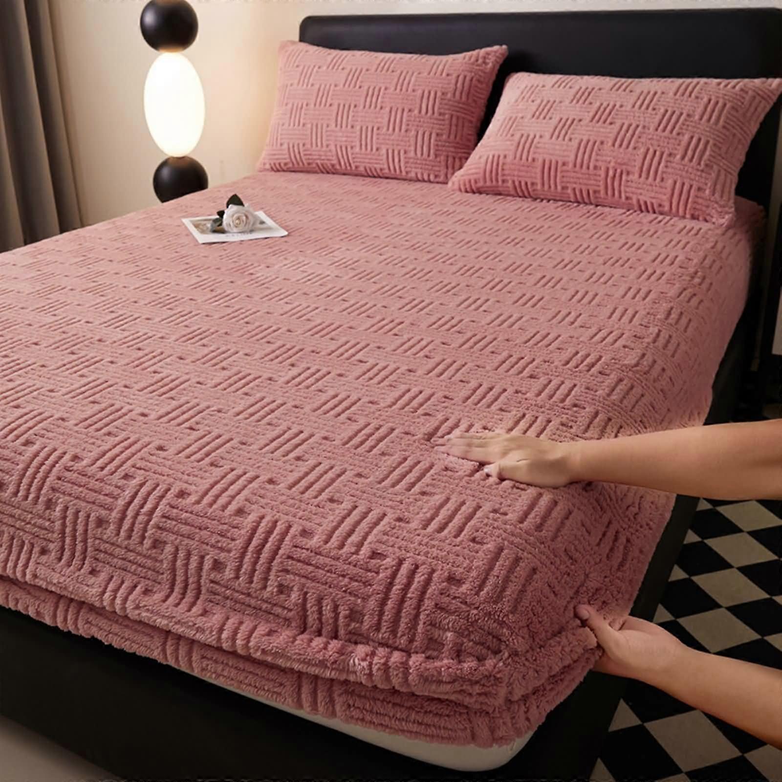 Pink Fitted Sheet Set Full Size with 2 Pillowcases, Soft Breathable Polyester Cotton Bedspread Set