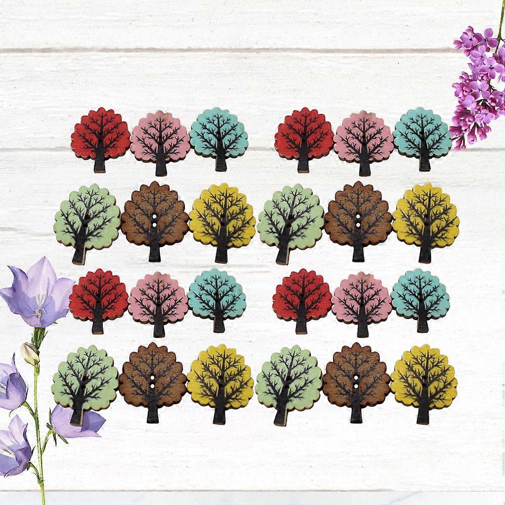 DIY Clothes Button for Crafting 100Pcs Tree Shaped Wooden Buttons