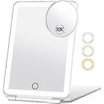 Travel Makeup Mirror With 10x Magnifying Mirror, Vanity Mirror With 80leds, 3 Color Lighting, Rechargeable 2000mah Batteries, Portable Ultra Slim-zsc