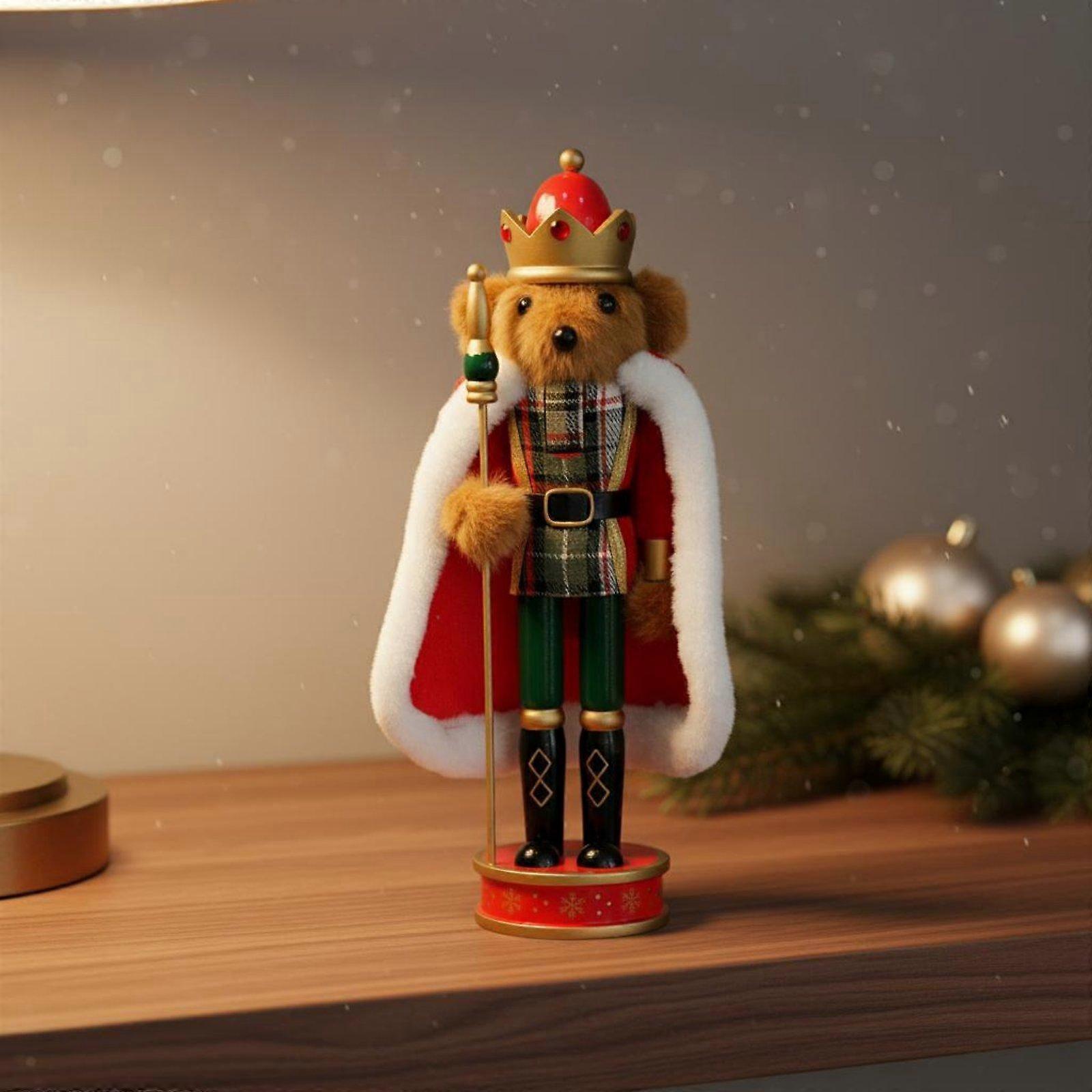 Wooden Bear Nutcracker Festive Cape Bear Nutcracker Scepter Prop for Display