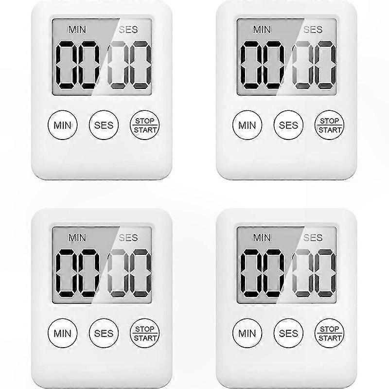 4-Pack Digital Kitchen Timers with Magnet, White Countdown Timer for Cooking, Exercise, Study