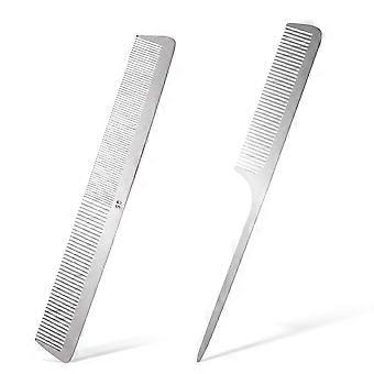 2 pettini a coda di topo in acciaio inossidabile con punta in metallo e pettine piatto da barbiere per acconciature.