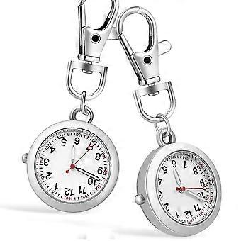 2 Pcs Pocket Watches Keychain, Stainless Steel Glass, Quartz Movement, Luminous Pointers, Precise Timekeeping for Nurses and Medical Staff