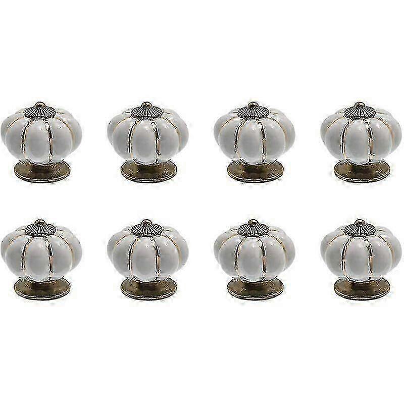 8 Pumpkin Shape Ceramic Drawer Knobs, Furniture Knobs, Kitchen Drawer and Cabinet Knobs (White)