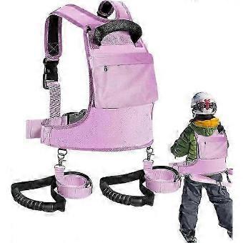 Adjustable Ski Training Harness with Shock Absorbing Leashes - Kids Ski Harness for Children Aged 3-12, Beginners Outdoor Sports, Pink
