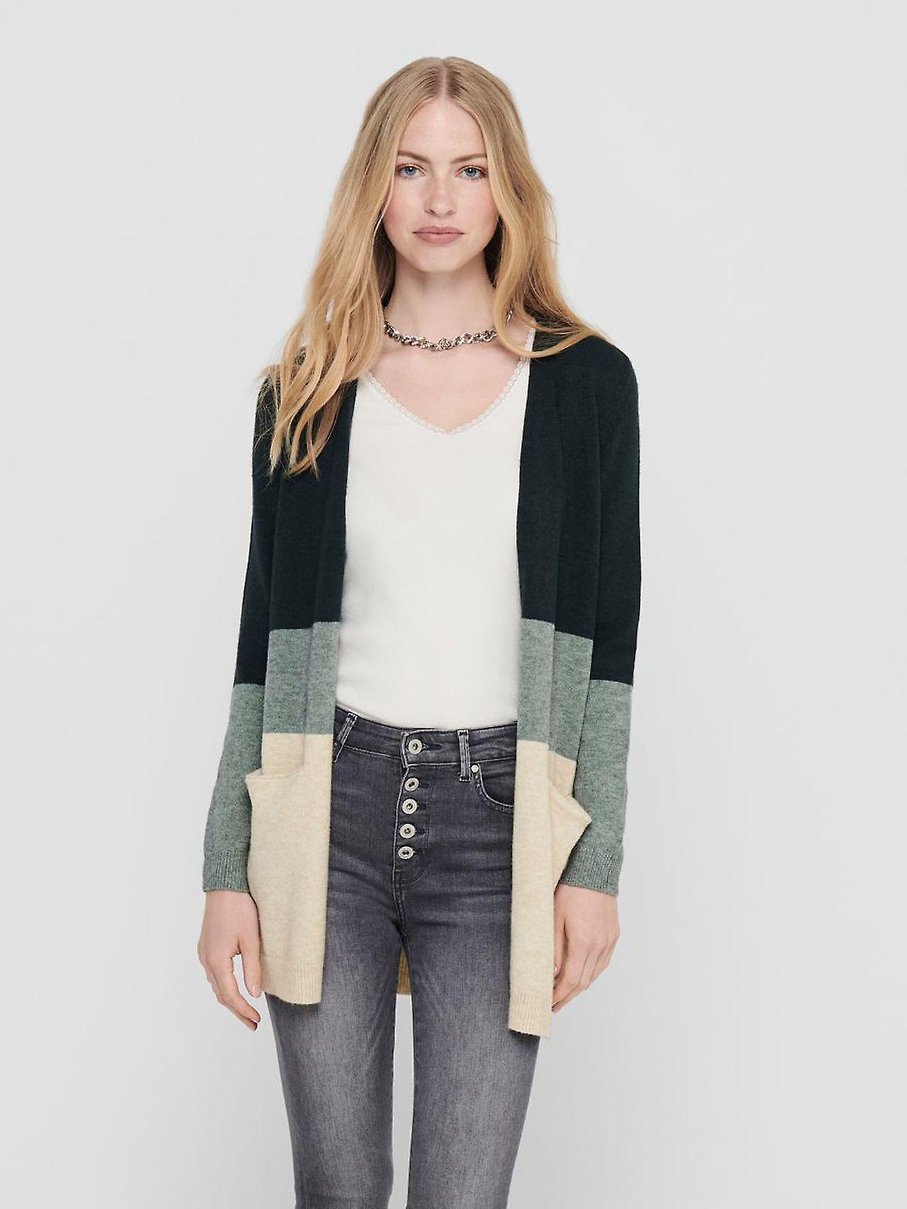 ONLY Damen Lange Strickjacke mit Taschen Knitted Cardigan Langarm Basic