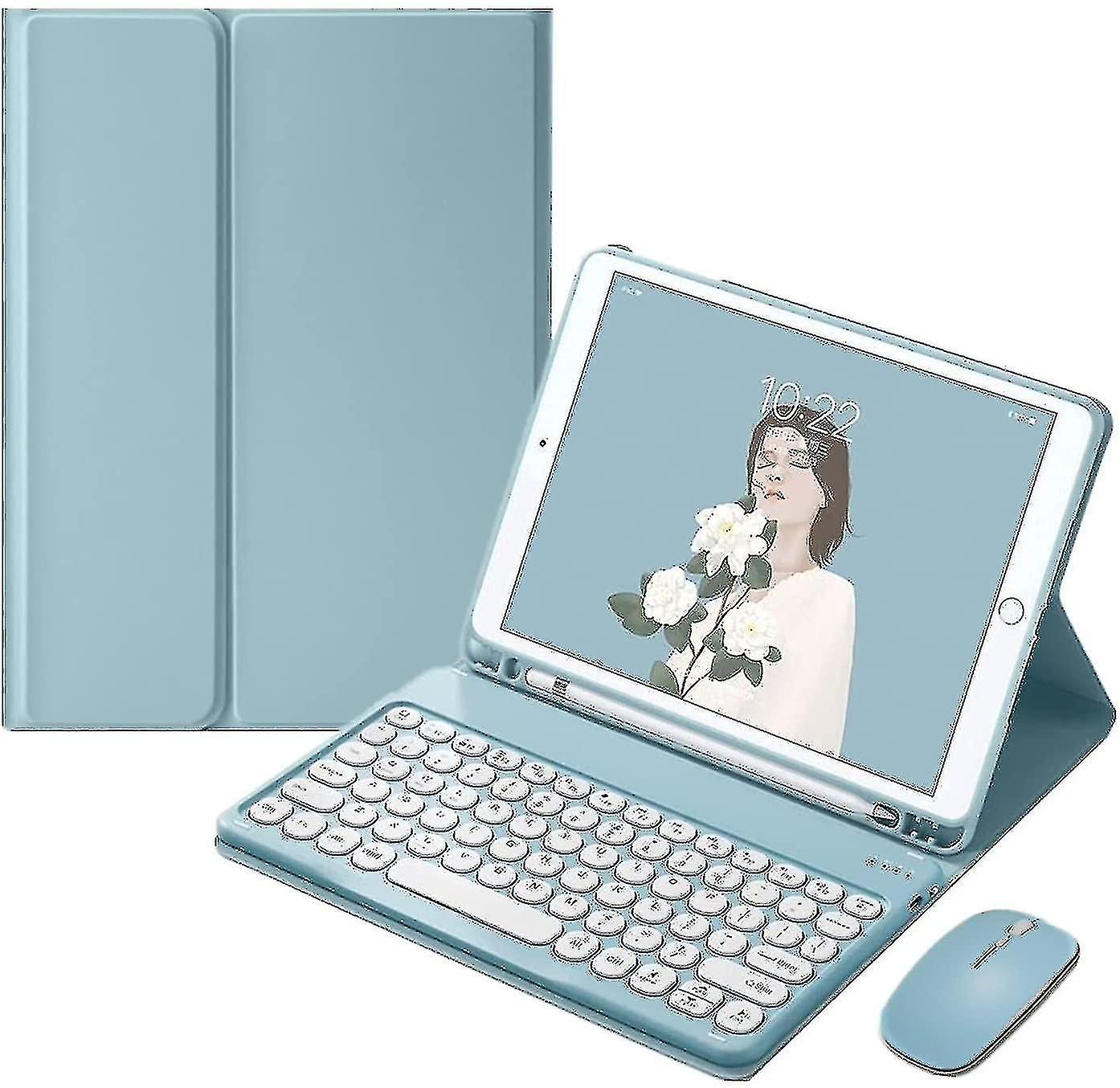 Ipad Keyboard Case With Mouse Retro Round Key Caps Detachable