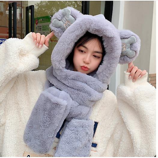 Parent-enfant Chapeau et écharpe Une pièce Trois pièces Set Dames Hiver épaissi Écharpe Chaude Gants Chapeau Mono-Pièce Filles Chapeau mignon