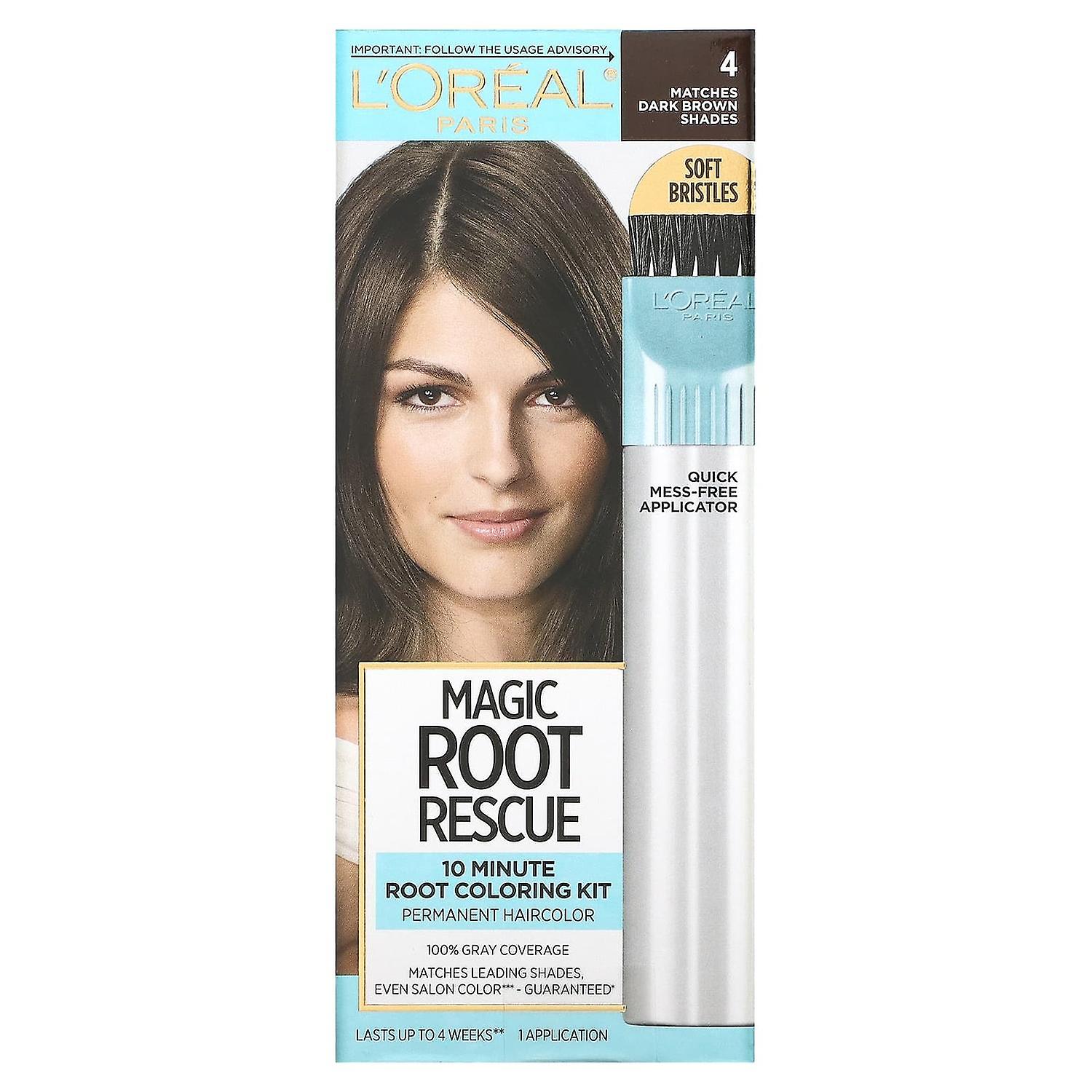 L'Oreal, Magic Root Rescue, 10 Minute Root Coloring Kit, 4 Dark Brown, 1 Application