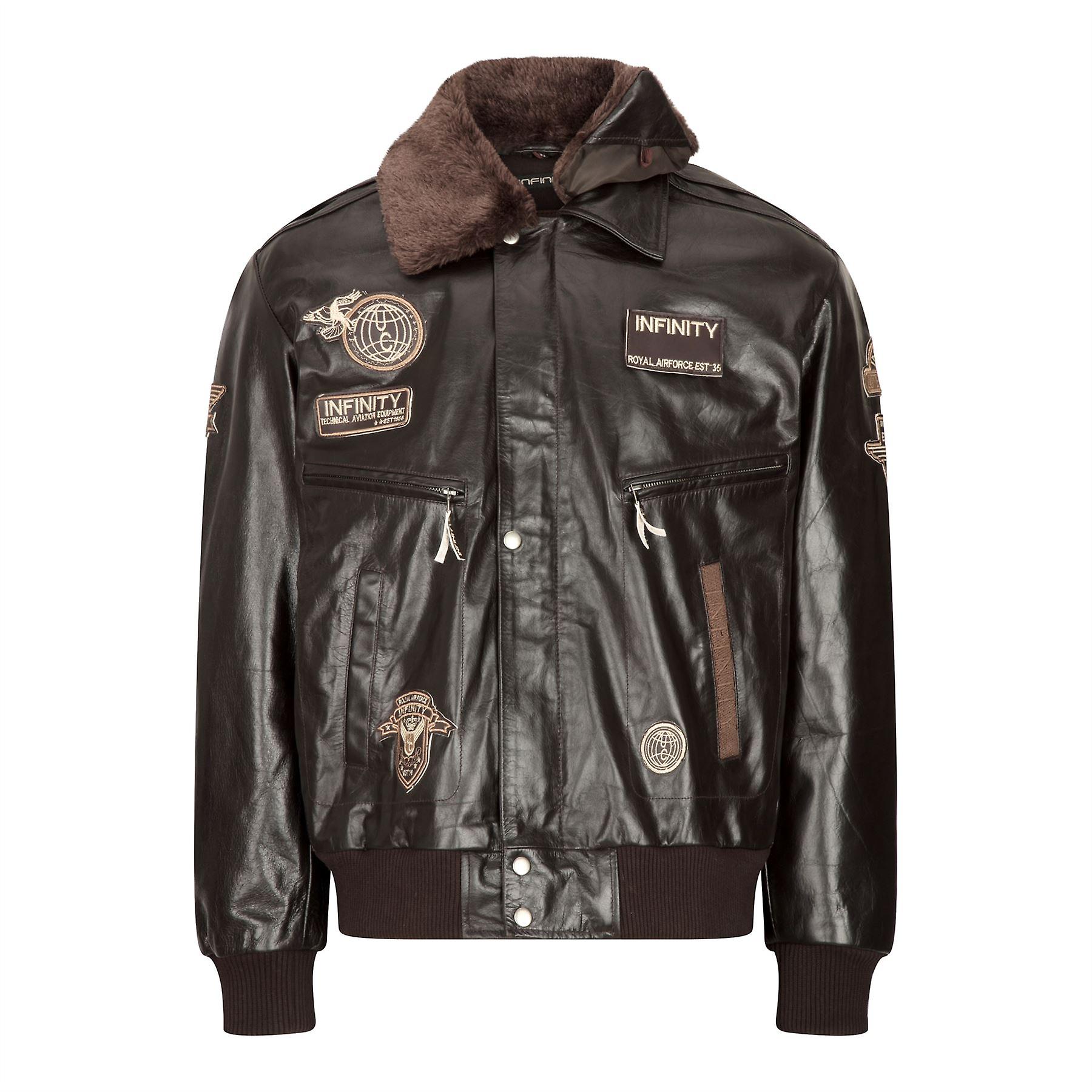 Men's Real Leather Bomber Jacket Aviator Fur Collar Pilot Air