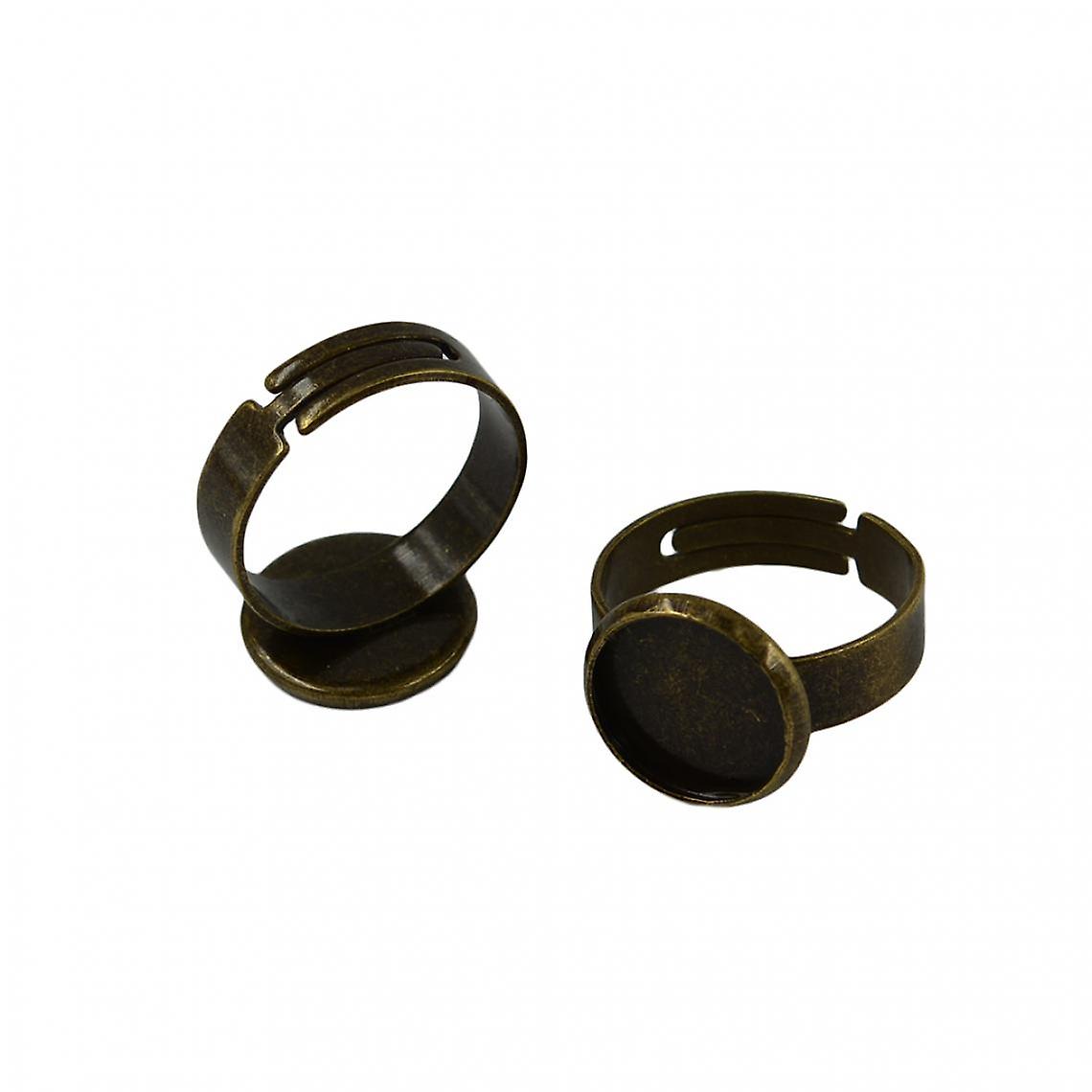 10 Pieces Adjustable Brass Band Ring 12mm Round Cabochon Bronze