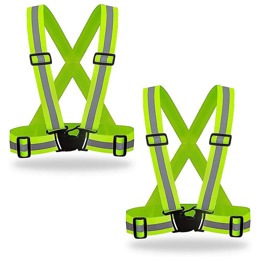 2pack High Visibility Safety Vests - Adjustable Bright High Visibility Reflective Belt Gears,fluore