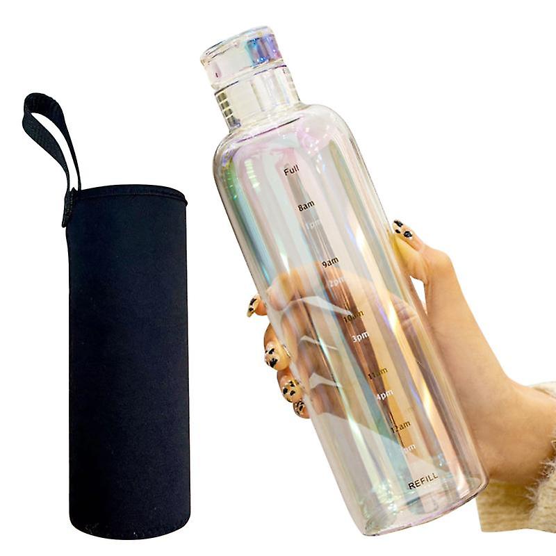 500ML Water Bottle Leak-proof Time Scale Print Transparent High Borosilicate Teaware Bottle for Offi