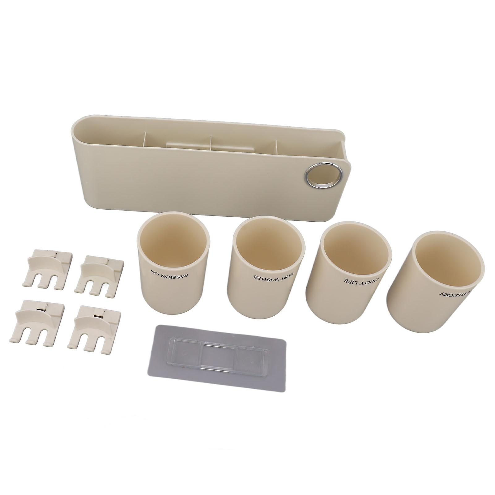 Toothbrush Holder Wall Mounted Multi Functional Toothbrush Toothpaste Dispenser for Bathroom 4 Cup