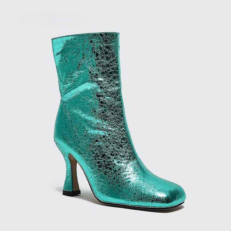 Women's Square Toe Boots Elastic Ankle Boots Mid Calf Boots Green