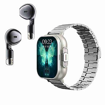 2 in 1 Bluetooth Kopfhörer Steel Band Smart Watch Steel Band (Schwarz)