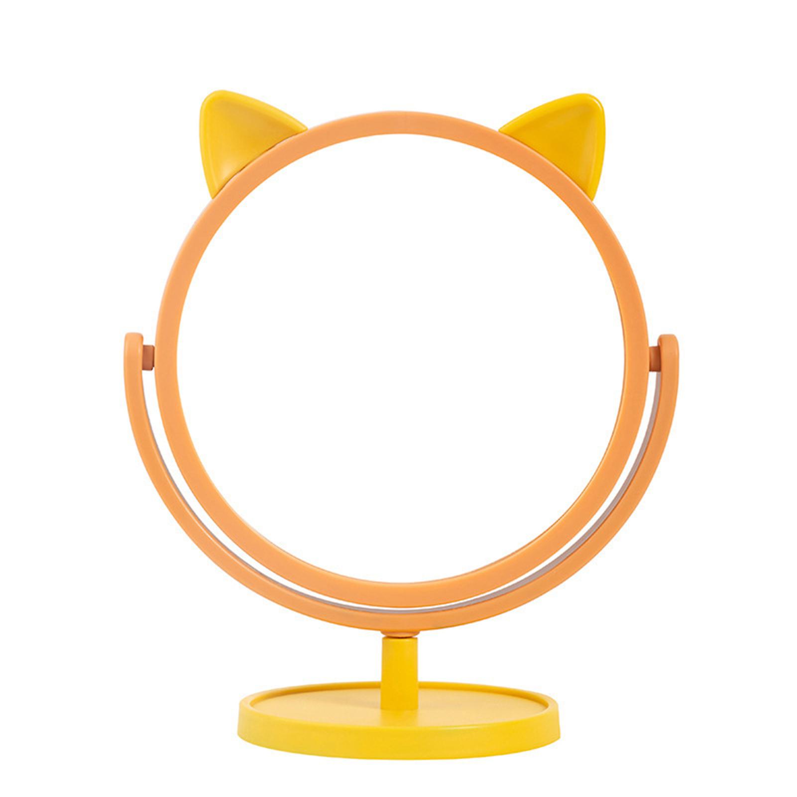 Single Sided Makeup Mirror Cat Ear Shaped Round Vanity Mirror 360 Degrees Rotation Table Desk Mirror