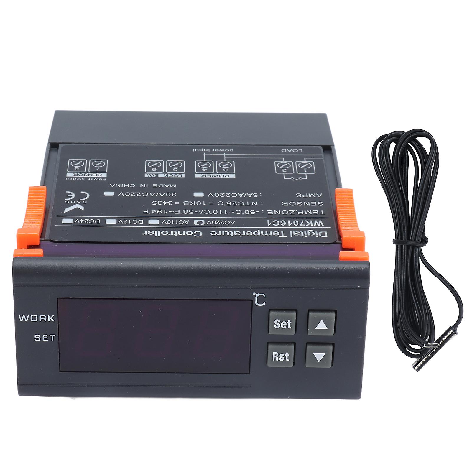 Risegun Temperature Controller Digital Temperature Controller Thermostat with LCD Display Probe, AC220V/5A