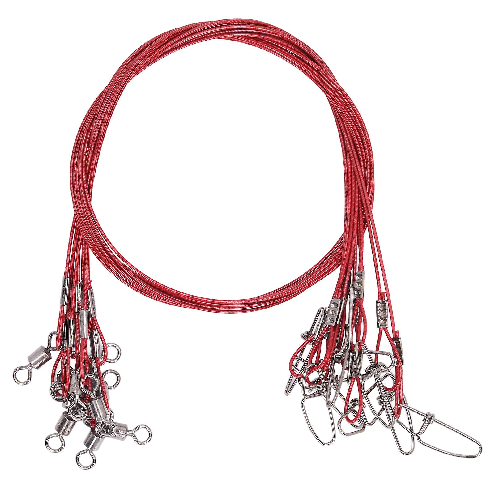 Lot de 10 bas de ligne de pêche anti-morsure avec émerillons, 50 cm, rouge