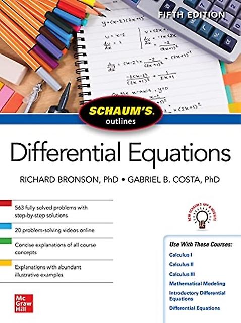 Schaums Outline Of Differential Equations Fifth Edition by Gabriel B. Costa Paperback Book