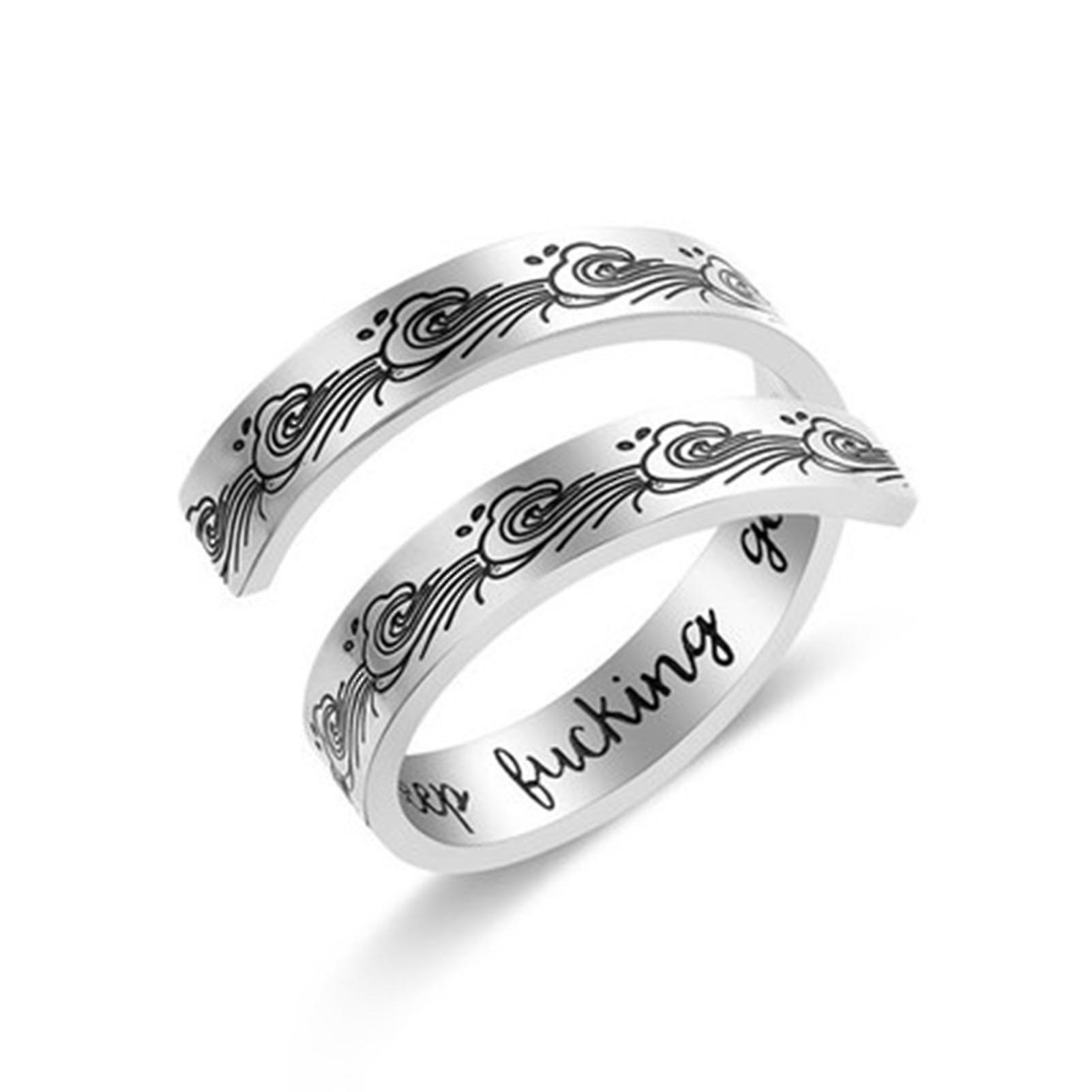 Women Stylish Titanium Steel Adjustable Opening Ring Double-layer Engraved With Keep Going
