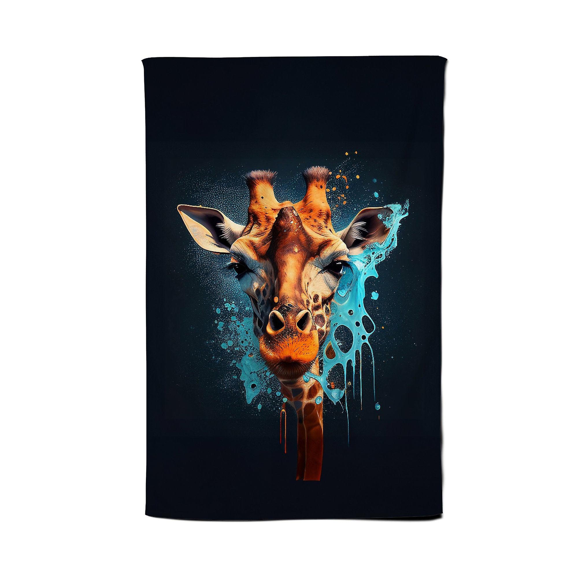 Blue Giraffe Face Splashart Tea Towel