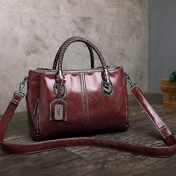 Handbags Handle Contrast Color Fashion Leather Large Capacity Three-layer Handbag Shoulder Bag Red