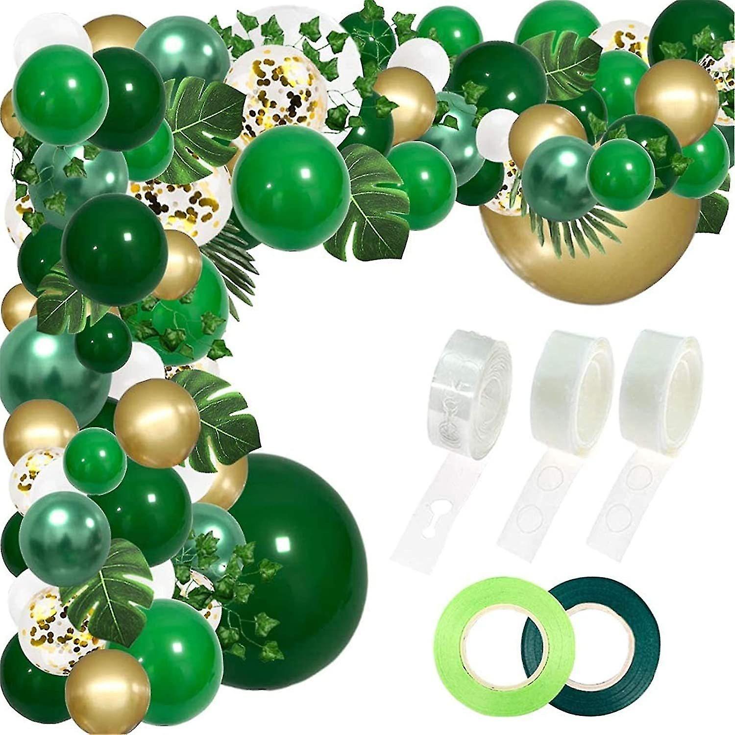 152Pcs Jungle Party Balloon Arch Green Balloon Decoration, with Artificial Tropical Leaves for Birth