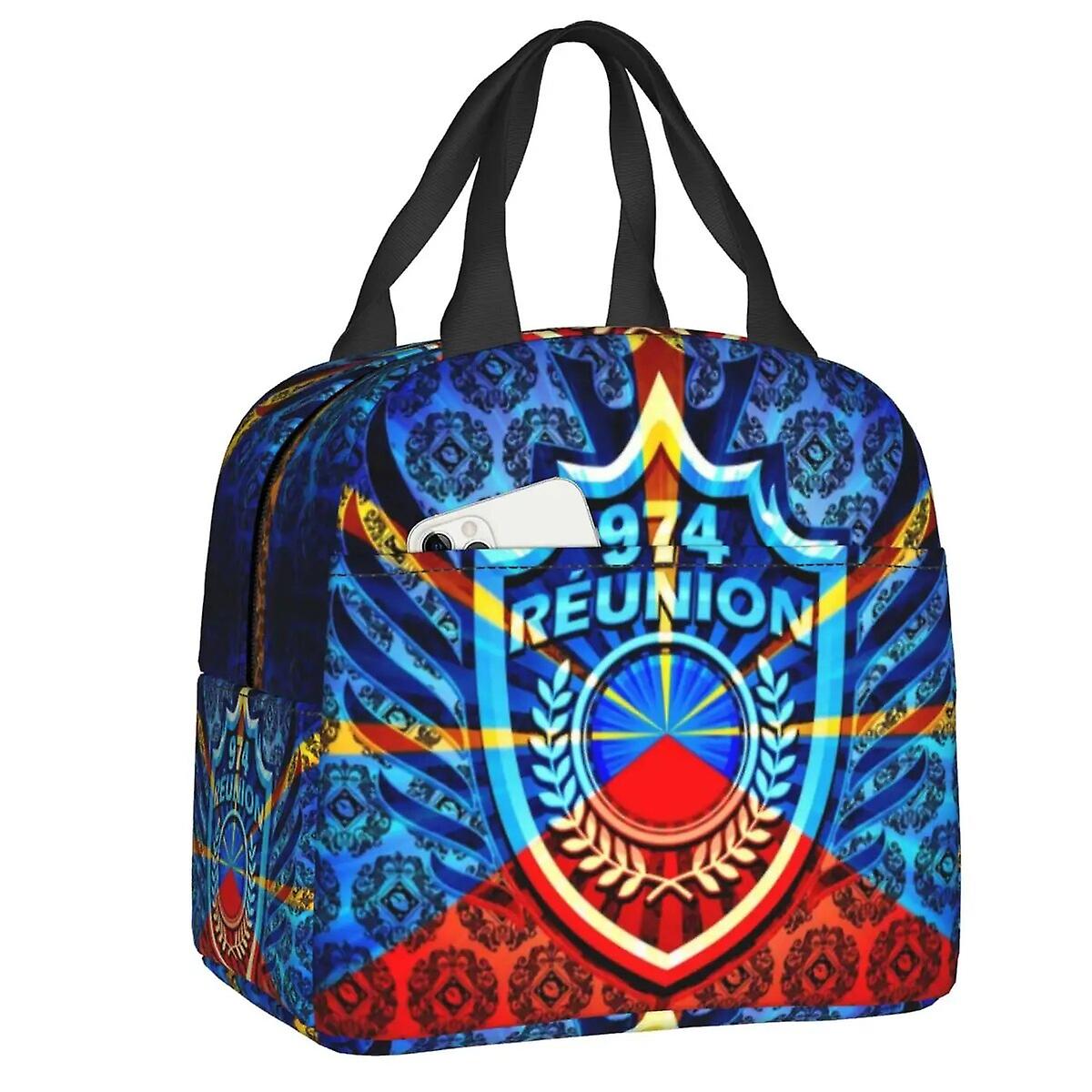 974 Maveli Reunion Island Flag حقيبة غداء معزولة حرارية للنساء صندوق غداء محمول للعمل المدرسي السفر نزهة حقيبة حمل الغذاء