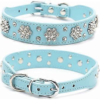 Shiny PU Adjustable Dog Collar with Studs and RhinestonesM 42*2.5CM