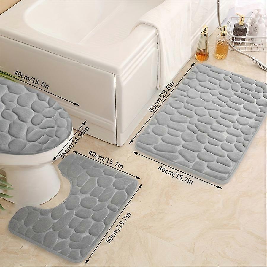 3pcs Super Absorbent Pebble Bath Mat Set - Rapid-Drying, Non-Slip & Zero-Shedding, U-Contour Rug with Toilet Lid Mat - Perfect Bathtub, Toilet Surroun