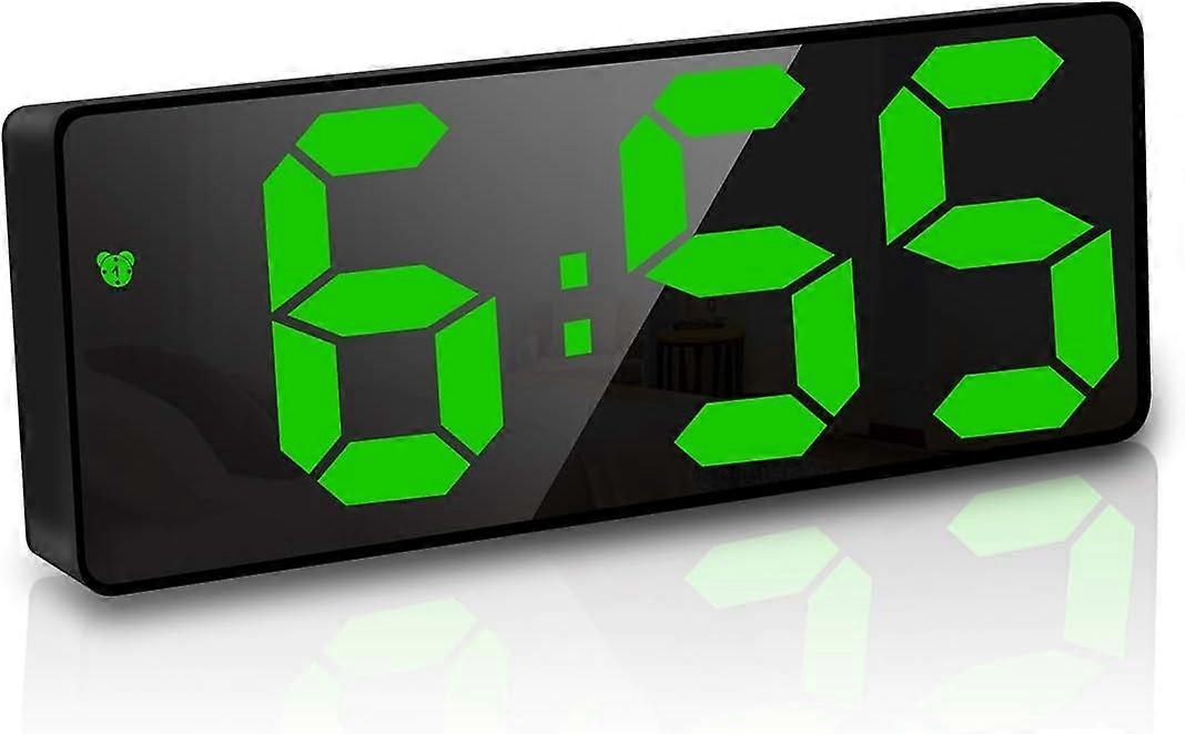 6.7" LED Digital Mirror Clock Bedside Alarm Clock Morning, Voice Activated/Non Ticking/Snooze/Temper