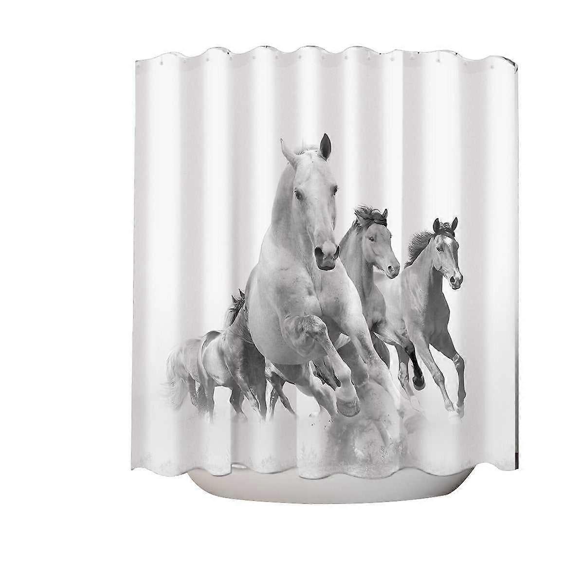 Black and White Running Horses Shower Curtain