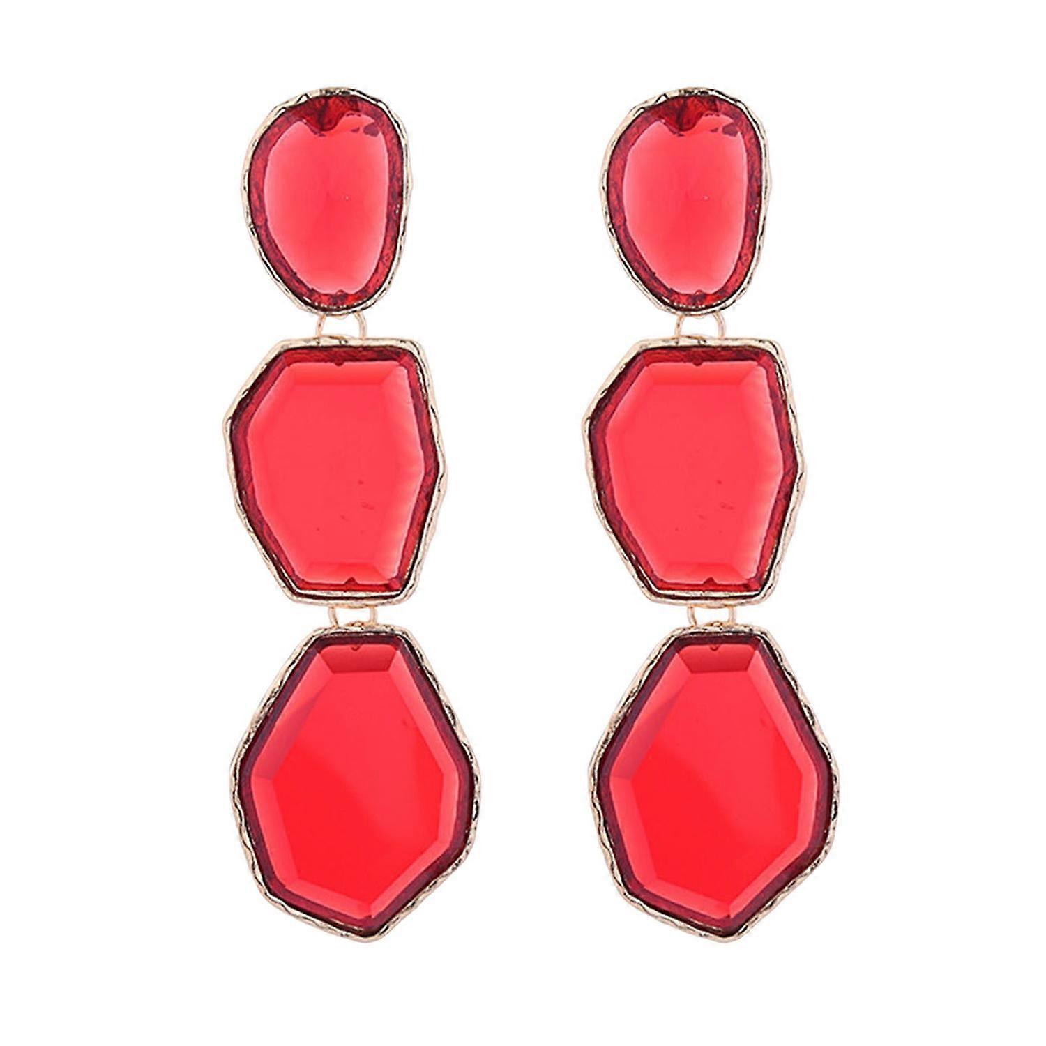 1 Pair Women Long Hanging Earrings Irregular Geometric Shape Resin Multi-layer Smooth Electroplated